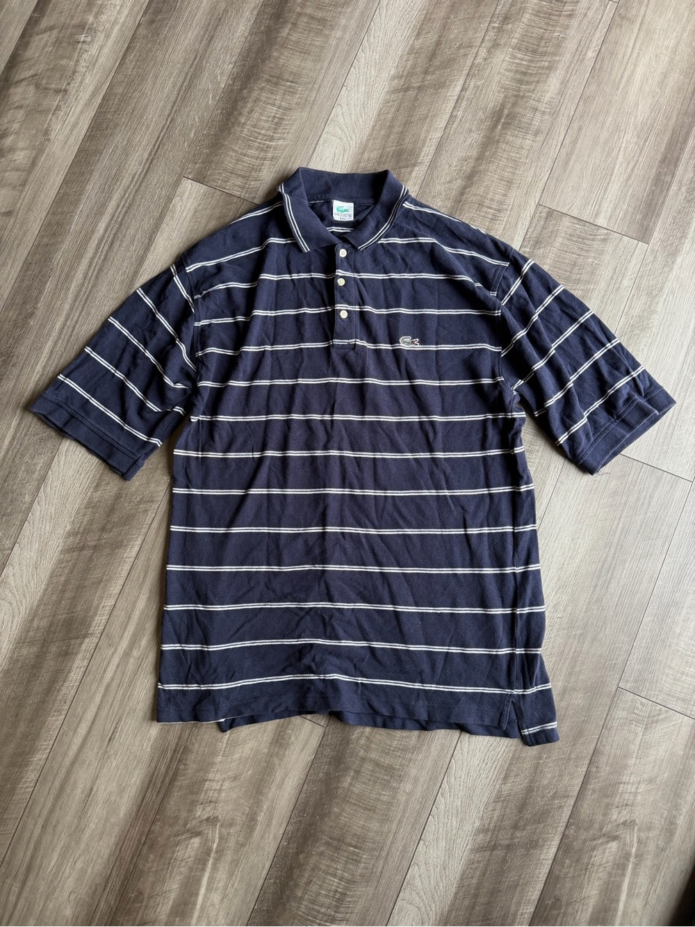 Lacoste Polo Shirt Men's Sz 2XL Navy White Striped Short Sleeve 100% Cotton